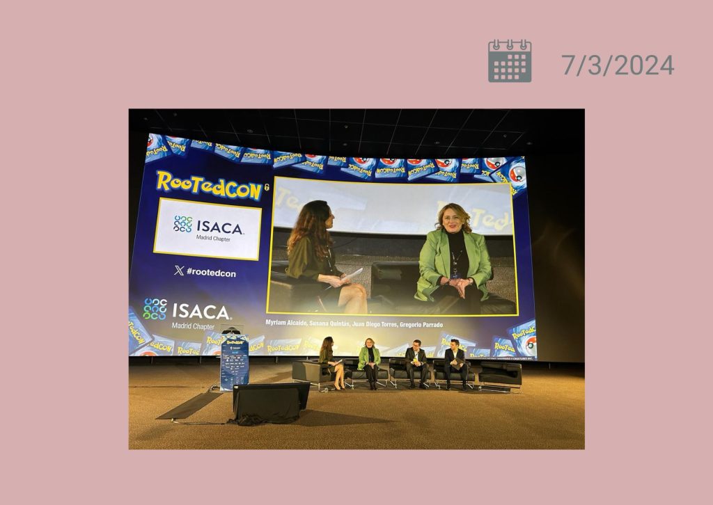 Imagen de la mesa redonda donde están Susana Quintás. consejera independendiente y Myriam Alcaide la moderadora iniciando el coloquio