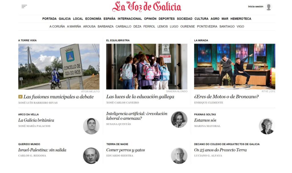 Portada de la sección de Opinión de La Voz de Galicia, que incluye el artículo de Susana Quintás, inteligencia artificial revolución laboral o amenaza