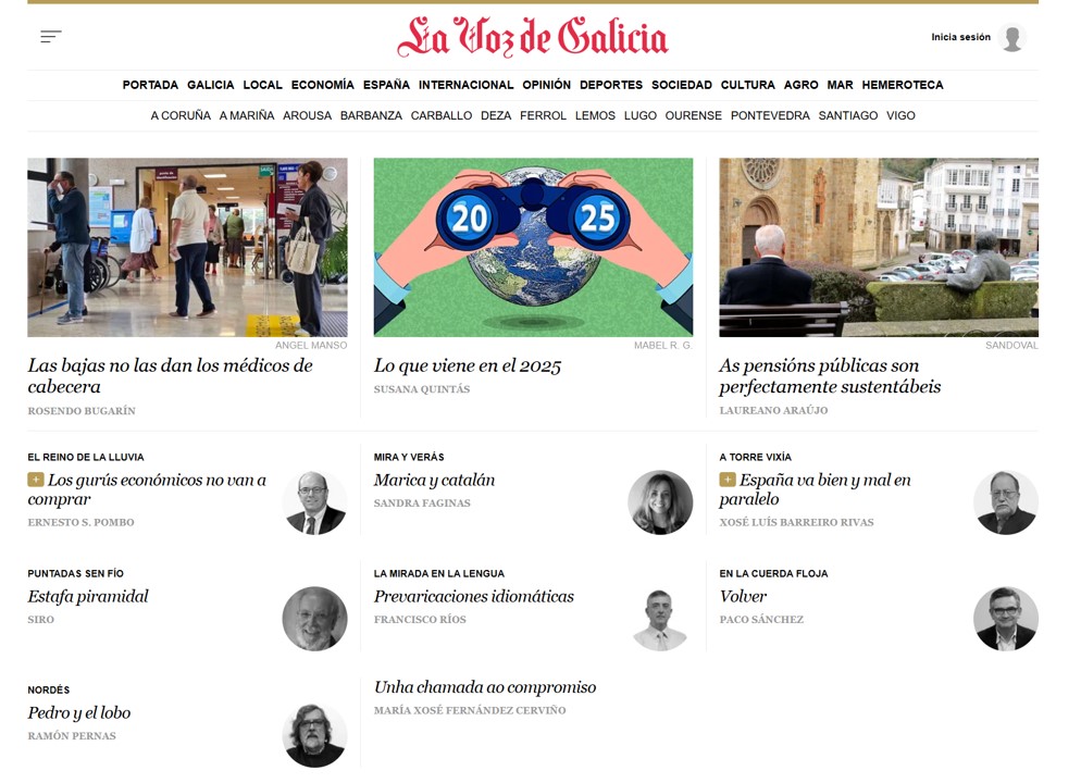 Portada de La Voz de Galicia con el artículo destacado de Susana Quintás, ‘Lo que viene en el 2025’, centrado en liderazgo empresarial, estrategia económica y tendencias para altos directivos