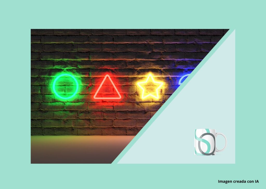 Imagen que muestra los símbolos icónicos del Juego del Calamar (círculo, triángulo y estrella) en neón sobre una pared de ladrillo, representando metáforas de estrategia, toma de decisiones críticas y supervivencia empresarial en entornos de alta competencia.