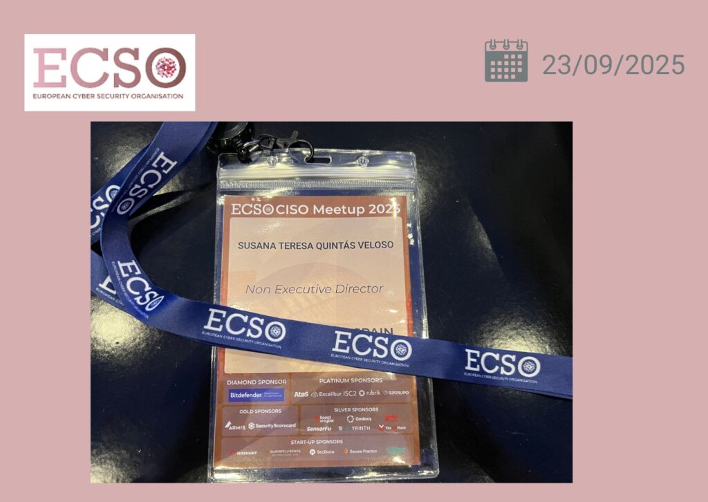 Acreditación del ECSO CISO Meetup 2025 con logotipo de la European Cyber Security Organisation.