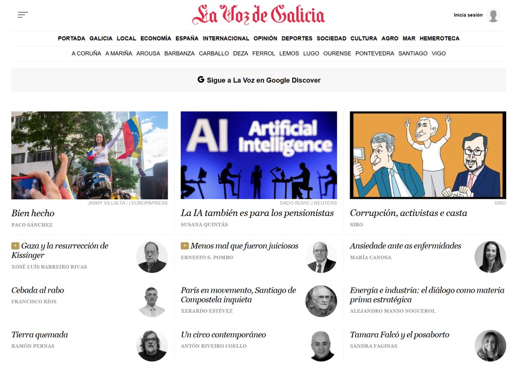 La Voz de Galicia destaca la tribuna de Susana Quintas sobre inteligencia artificial en portada digital