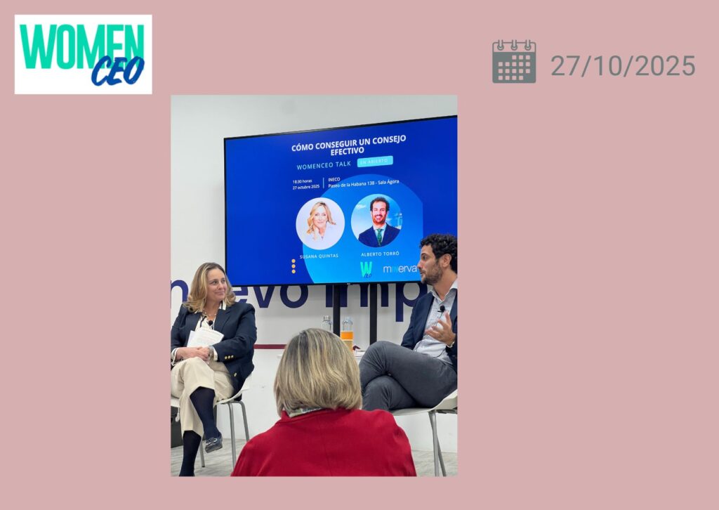 Susana Quintás y Alberto Torró durante la charla “Cómo conseguir un consejo efectivo” organizada por WomenCEO en Ineco, Madrid, el 27 de octubre de 2025.