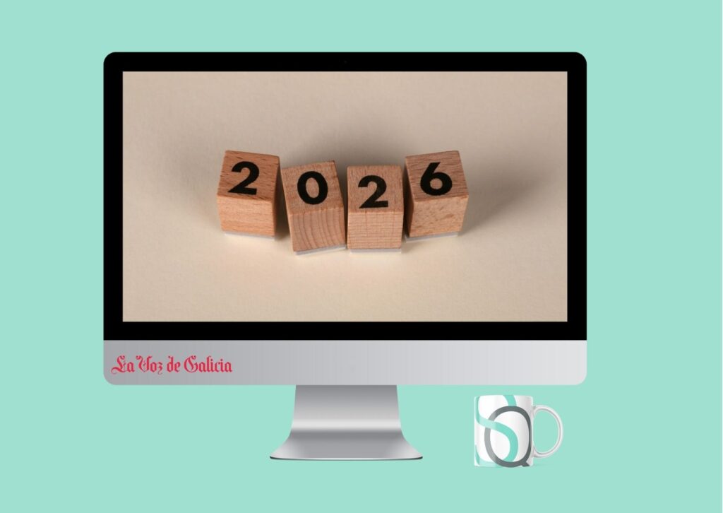 Cubos con el año 2026 sobre un ordenador, imagen simbólica sobre análisis y reflexión del futuro.