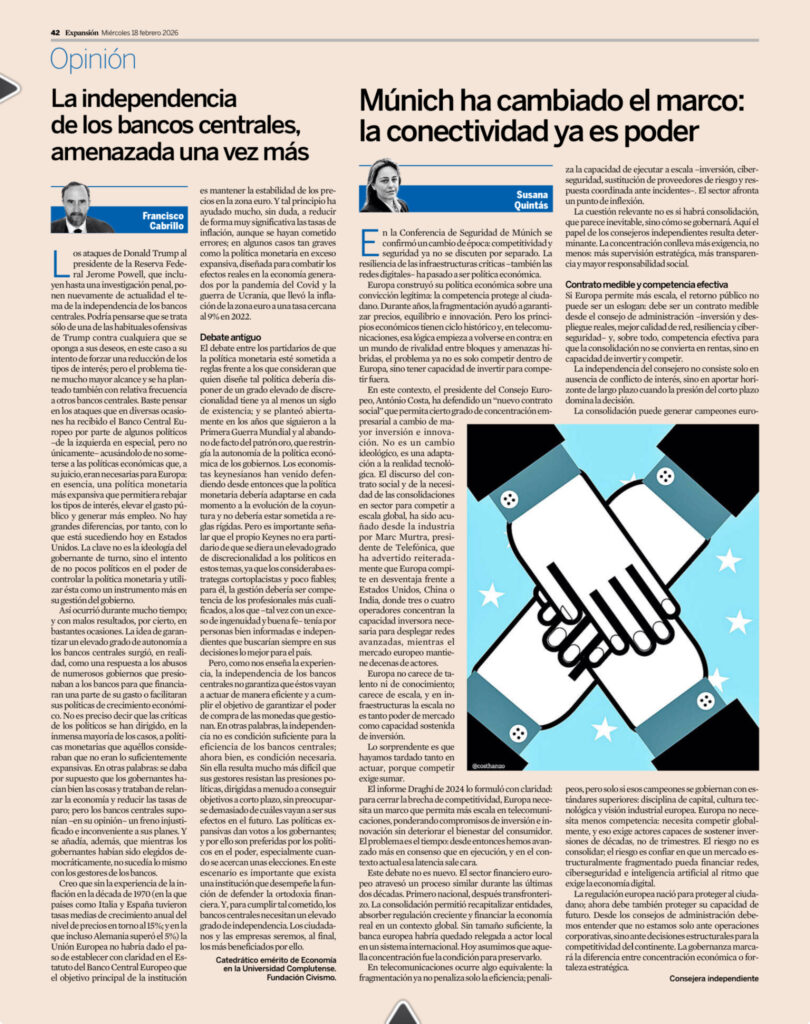 Susana Quintás publica en Expansión una tribuna sobre cómo la conectividad redefine el poder económico y la competitividad europea.
