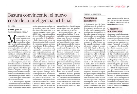 Tribuna de Susana Quintás sobre gobernanza de la IA y riesgos del contenido generado por inteligencia artificial