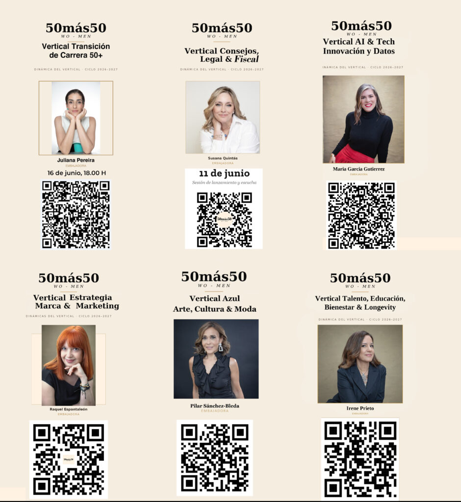 Verticales de 50más50 WO-MEN con Susana Quintás, Maria Garcia Gutierrez, Juliana Pereira, Raquel Espantaleon, Pilar Sánchez-Bleda e Irene Prieto